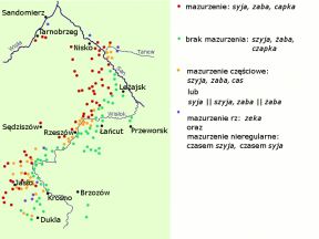 Oprac. A. Krawczyk-Wieczorek na podstawie: K. Nitsch, <em>Zapiski gwarowe ze rodkowej Galicji</em>, [w:] <em>Wybr pism polonistycznych</em>, t. IV, Wrocaw 1958, mapa nr 2