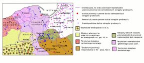 Mapa. Podziały administracyjne Pomorza w XII wieku. Opracowano na podstawie: <em>Historia Pomorza, </em>red. G. Labuda