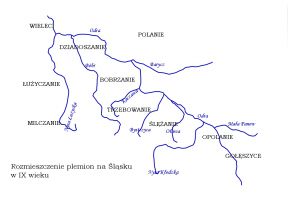 Plemię Opolan wśród plemion na Śląsku w IX wieku.