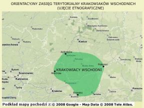 Orientacyjny zasięg terytorialny Krakowiaków wschodnich